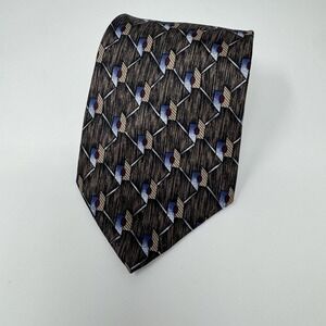 Barrington Tie Mens One Size Brown Geometric Silk Jacquard Necktie USA Classic